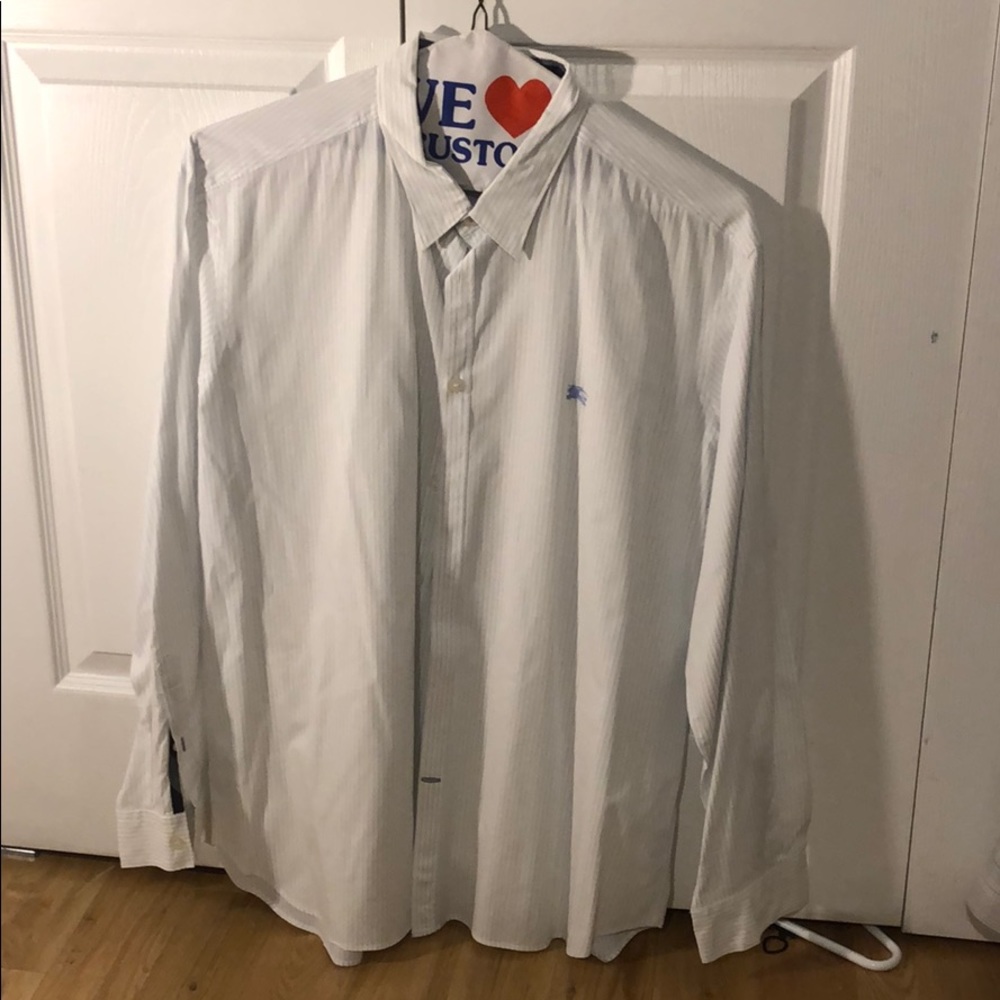 Burberry Blue and White Striped Button Down